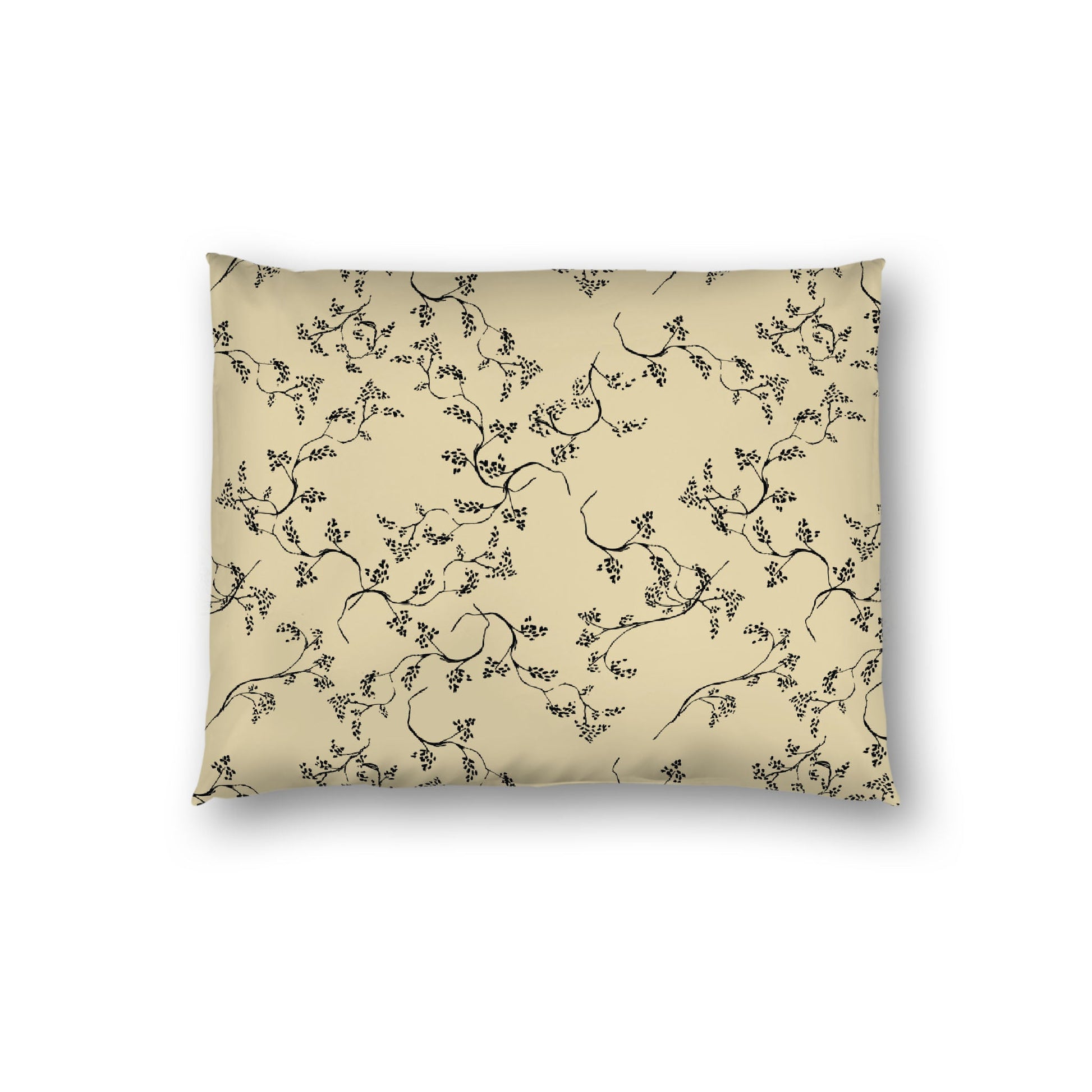 Desert Sand Cotton Sateen Pillow Sham, Black Hand-painted Vine Print, White Reverse Side, Standard - 20 x 26 inches