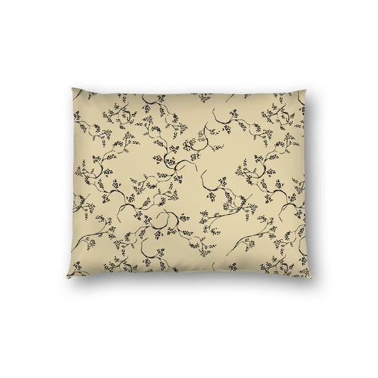 Desert Sand Cotton Sateen Pillow Sham, Black Hand-painted Vine Print, White Reverse Side, Standard - 20 x 26 inches