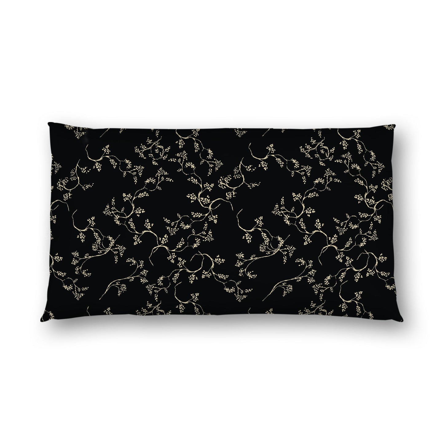 Black Cotton Sateen Pillow Sham, Desert Sand Vine Print on Front, White Reverse Side, King - 20 x 36 inches