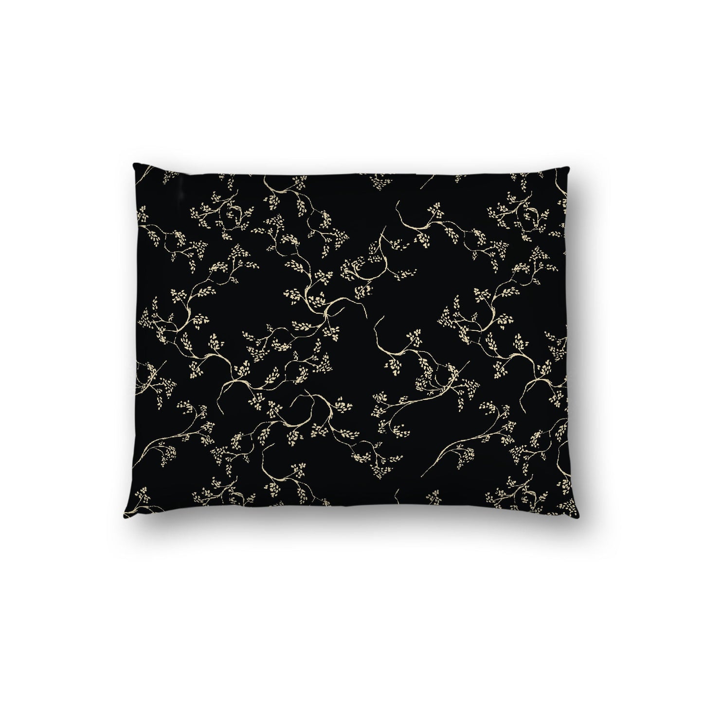 Black Cotton Sateen Pillow Sham, Desert Sand Vine Print on Front, White Reverse Side, Standard - 20 x 26 inches
