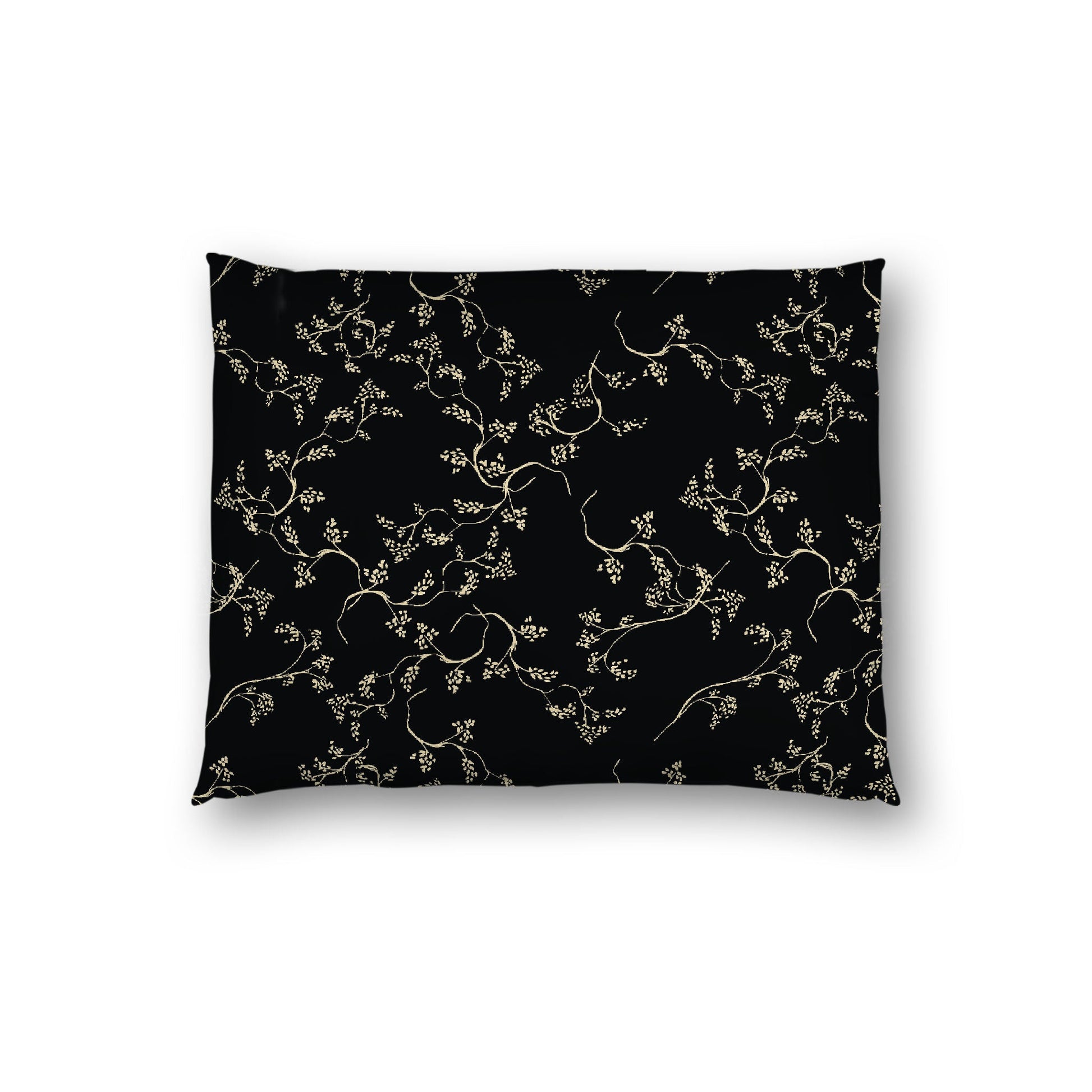 Black Cotton Sateen Pillow Sham, Desert Sand Vine Print on Front, White Reverse Side, Standard - 20 x 26 inches