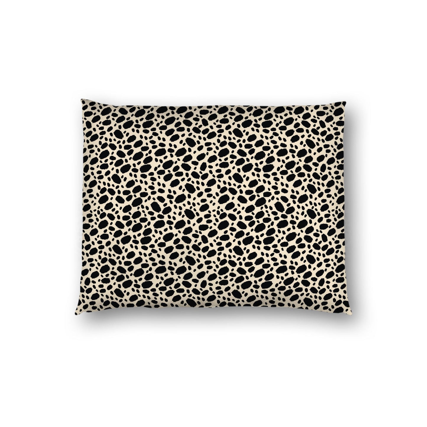 Beige Cotton Sateen Pillow Sham, Black Hand-painted Dab Motif Print, White Revese Side, Standard - 20 x 26 inches