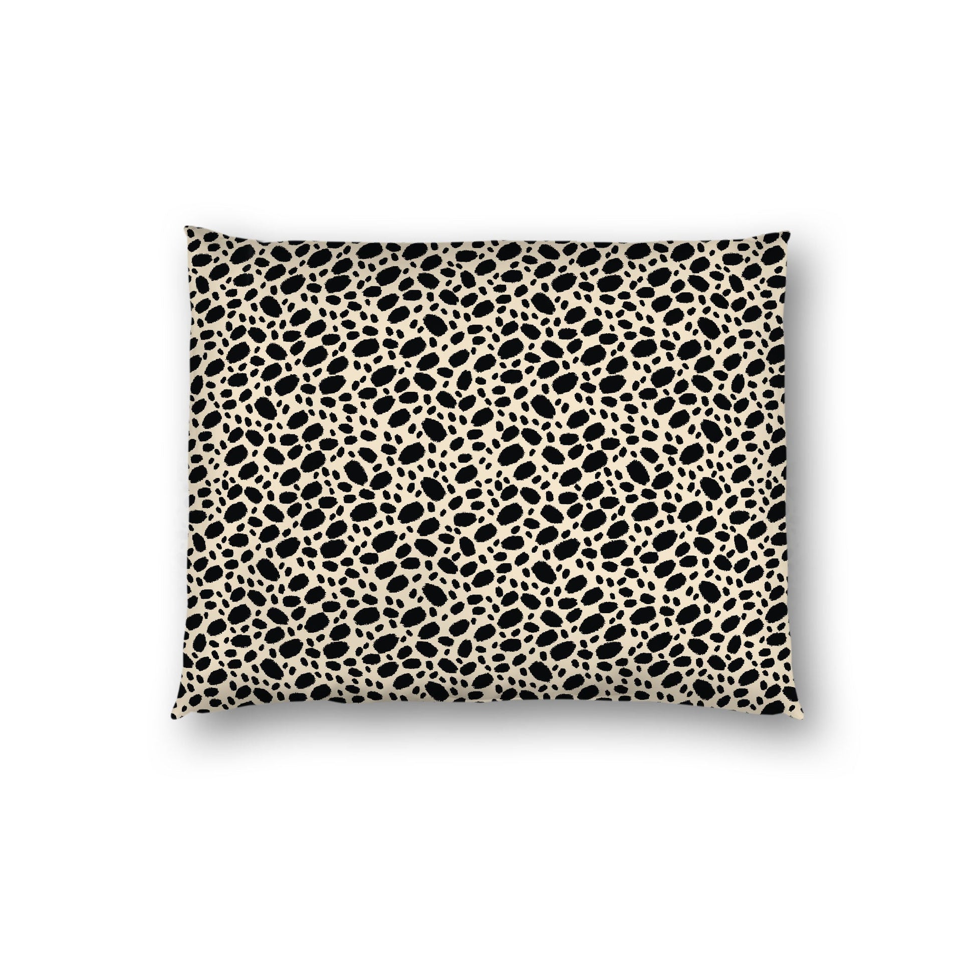 Beige Cotton Sateen Pillow Sham, Black Hand-painted Dab Motif Print, White Revese Side, Standard - 20 x 26 inches