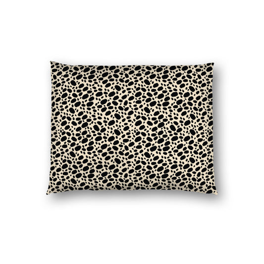 Beige Cotton Sateen Pillow Sham, Black Hand-painted Dab Motif Print, White Revese Side, Standard - 20 x 26 inches