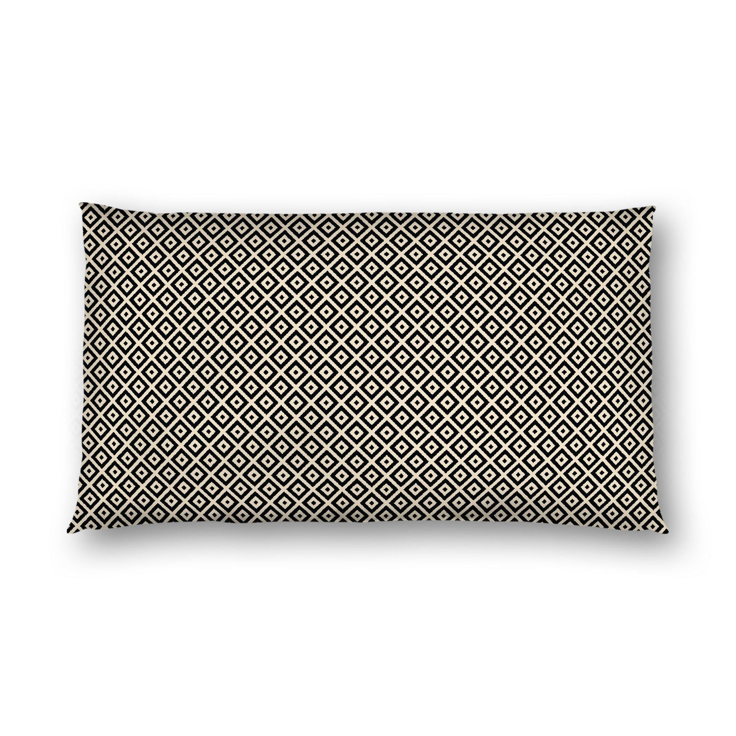Beige Cotton Sateen Pillow Sham, Black Repeating Square Motif Print, White Revese Side, King - 20 x 36 inches