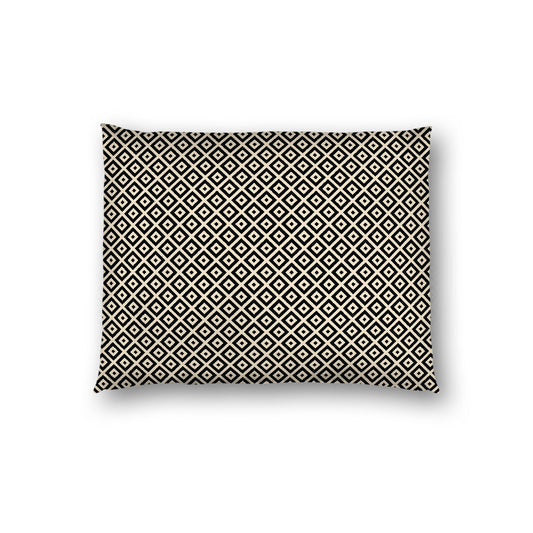 Beige Cotton Sateen Pillow Sham, Black Repeating Square Motif Print, White Revese Side, Standard - 20 x 26 inches