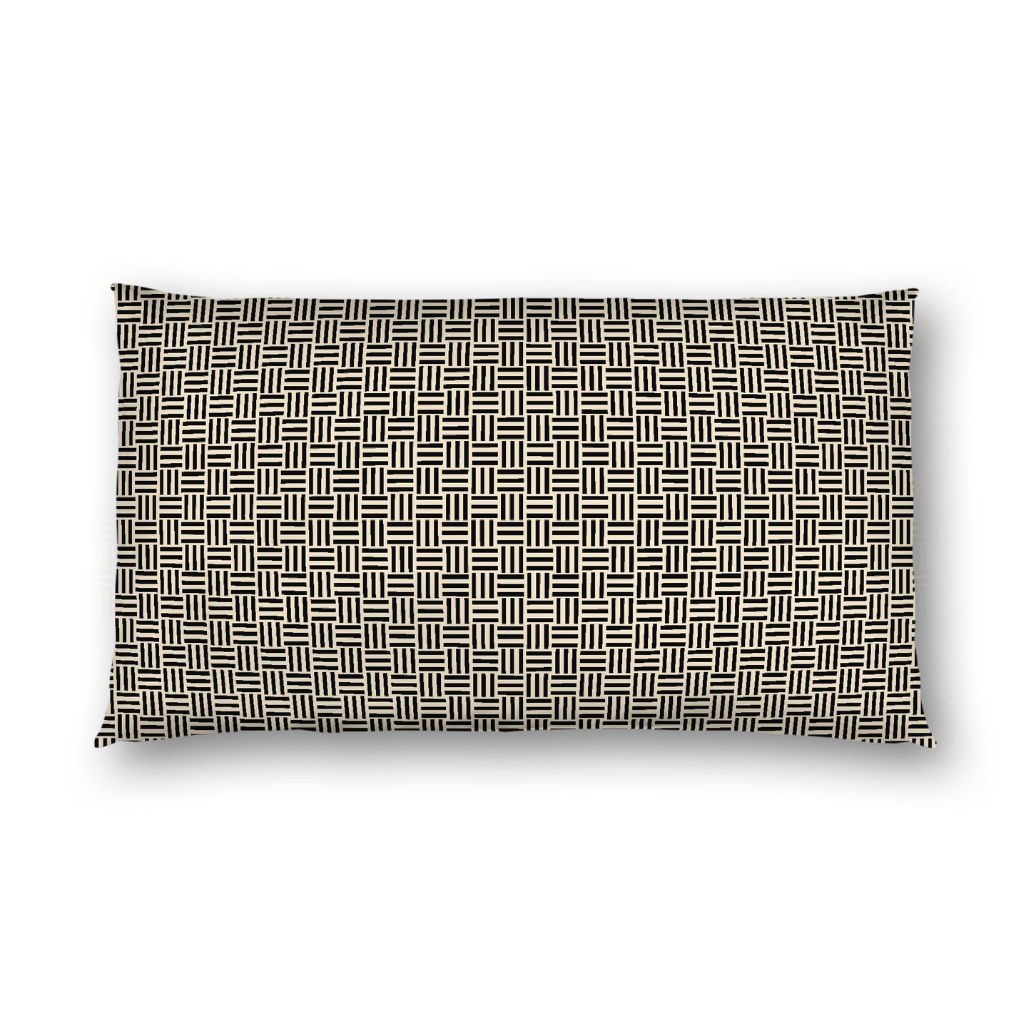 Beige Cotton Sateen Pillow Sham, Black Single Weave Motif Print, White Reverse Side, King - 20 x 36 inches