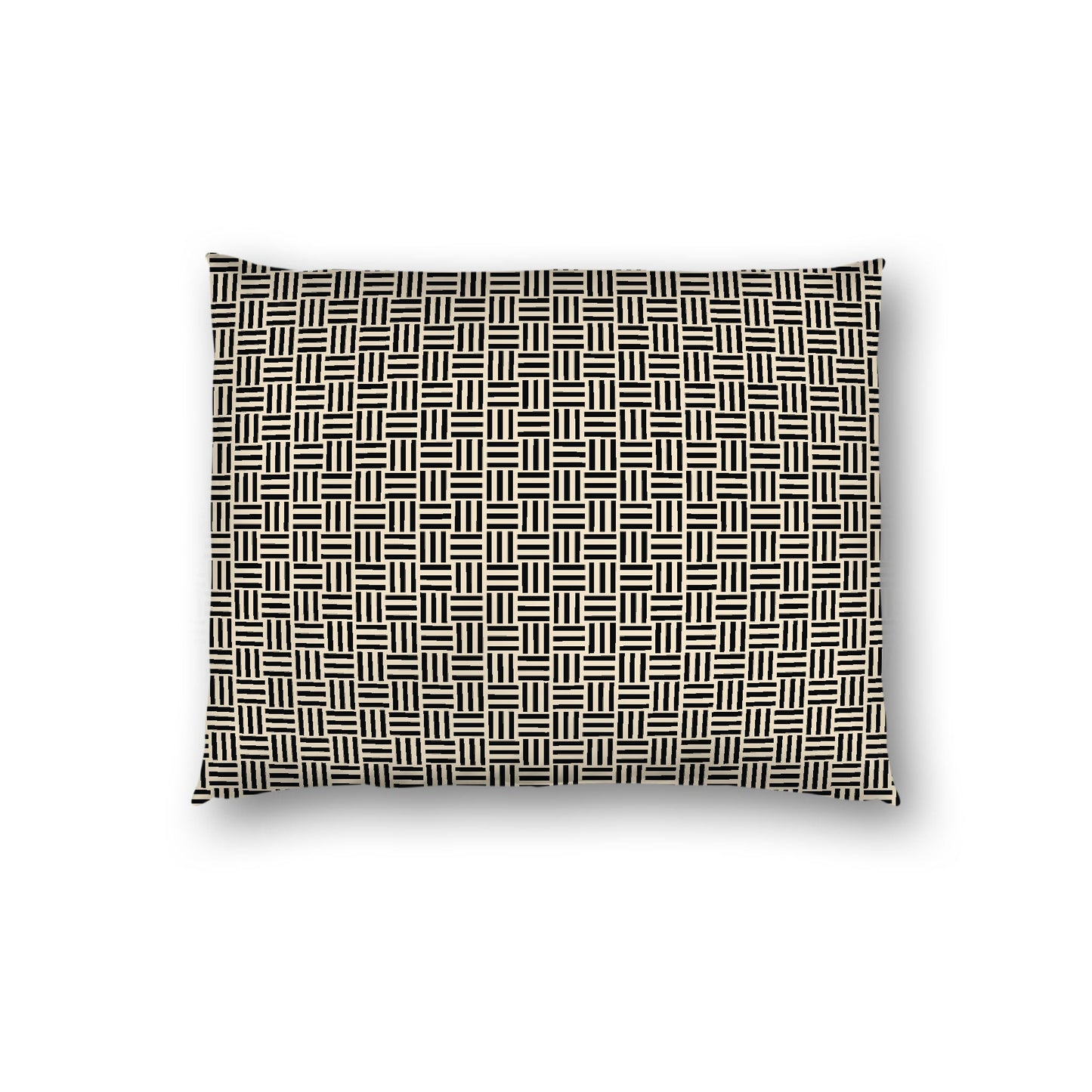 Beige Cotton Sateen Pillow Sham, Black Single Weave Motif Print, White Reverse Side, Standard - 20 x 26 inches