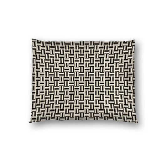 Beige Cotton Sateen Pillow Sham, Black Single Weave Motif Print, White Reverse Side, Standard - 20 x 26 inches