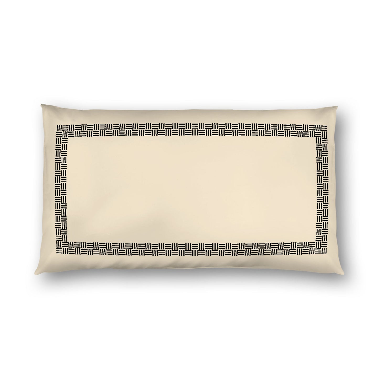 Beige Cotton Sateen Pillow Sham, Black Double Weave Motif Print, Classic Border, White Reverse Side, King - 20 x 36 inches