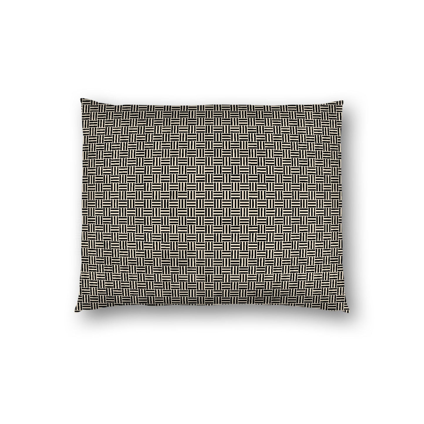 Beige Cotton Sateen Pillow Sham, Black Double Weave Motif Print, White Reverse Side, Standard - 20 x 26 inches