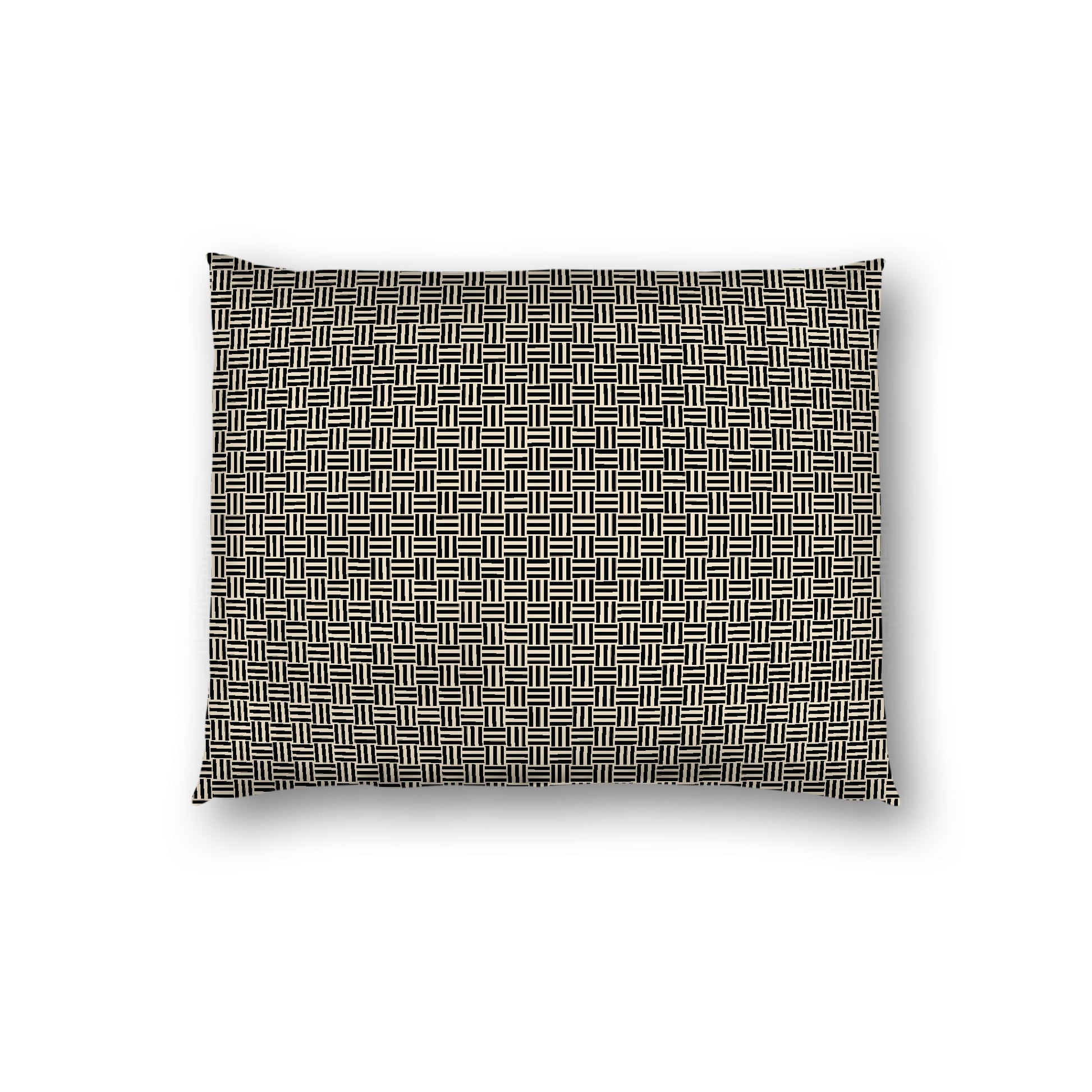 Beige Cotton Sateen Pillow Sham, Black Double Weave Motif Print, White Reverse Side, Standard - 20 x 26 inches