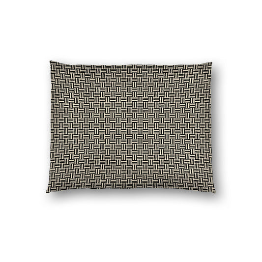 Beige Cotton Sateen Pillow Sham, Black Double Weave Motif Print, White Reverse Side, Standard - 20 x 26 inches