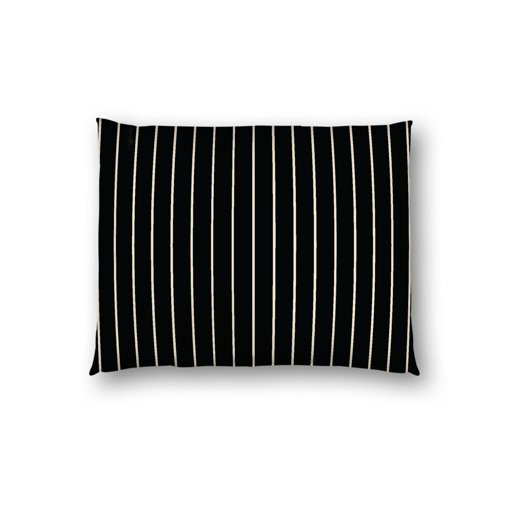 Black Cotton Sateen Sham, Beige Stripes on Front, White Reverse Side, Standard - 20 x 26 inches