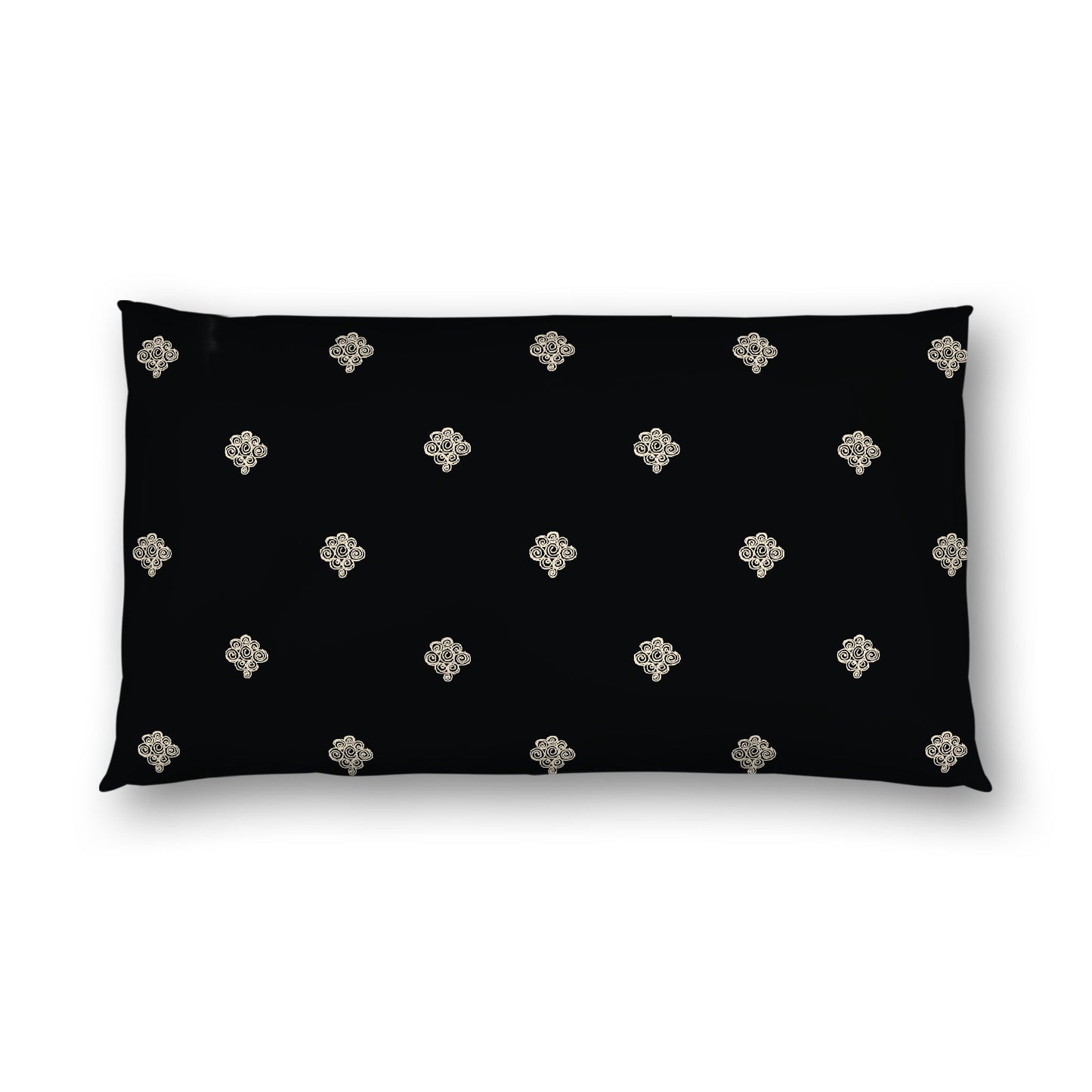 Black Cotton Sateen Pillow Sham, Beige Hand-painted Swizzle Motif Print, White Reverse Side, King - 20 x 36 inches