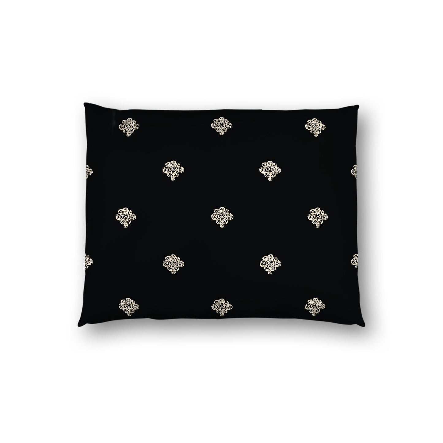 Black Cotton Sateen Pillow Sham, Beige Hand-painted Swizzle Motif Print, White Reverse Side, Standard - 20 x 26 inches