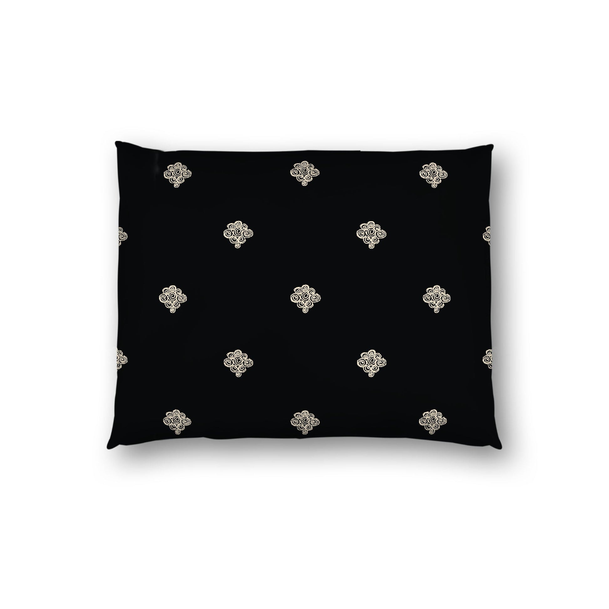 Black Cotton Sateen Pillow Sham, Beige Hand-painted Swizzle Motif Print, White Reverse Side, Standard - 20 x 26 inches