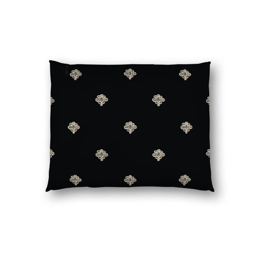 Black Cotton Sateen Pillow Sham, Beige Hand-painted Swizzle Motif Print, White Reverse Side, Standard - 20 x 26 inches