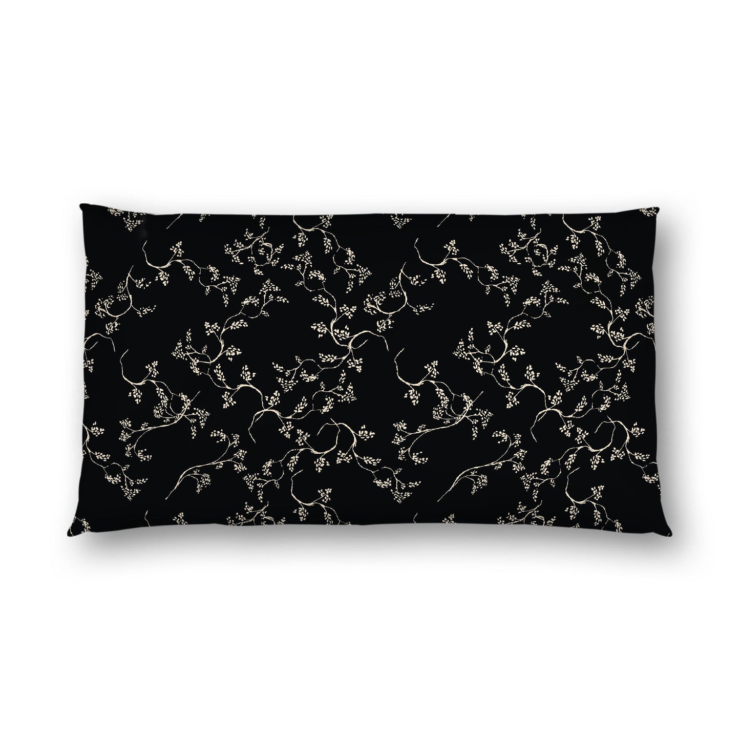 Black Cotton Sateen Pillow Sham, Beige Vine Print on Front, White Reverse Side, King - 20 x 36 inches