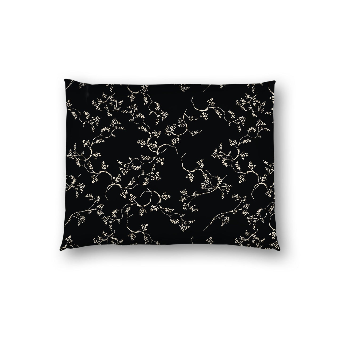 Black Cotton Sateen Pillow Sham, Beige Vine Print on Front, White Reverse Side, Standard - 20 x 26 inches