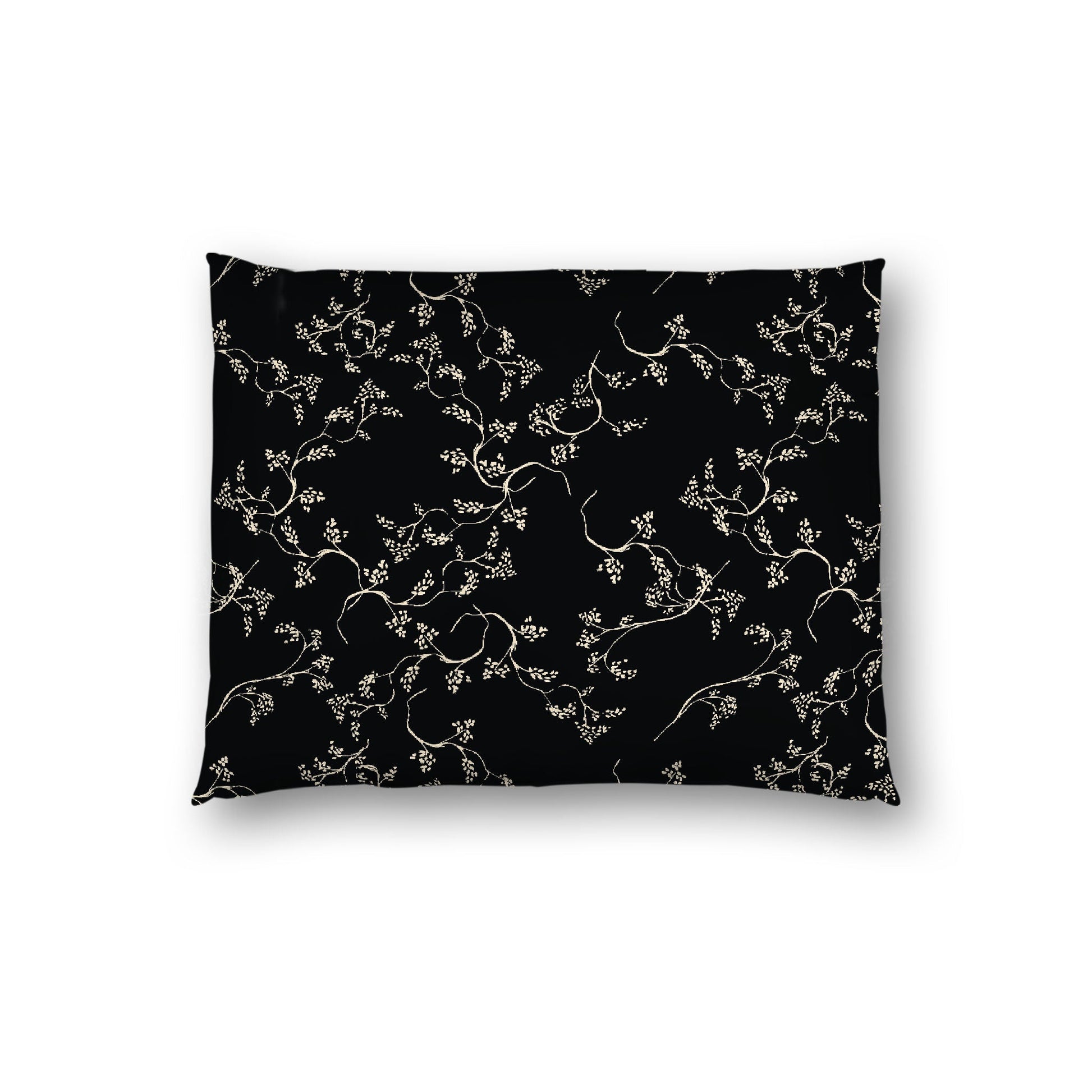 Black Cotton Sateen Pillow Sham, Beige Vine Print on Front, White Reverse Side, Standard - 20 x 26 inches