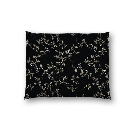 Black Cotton Sateen Pillow Sham, Beige Vine Print on Front, White Reverse Side, Standard - 20 x 26 inches