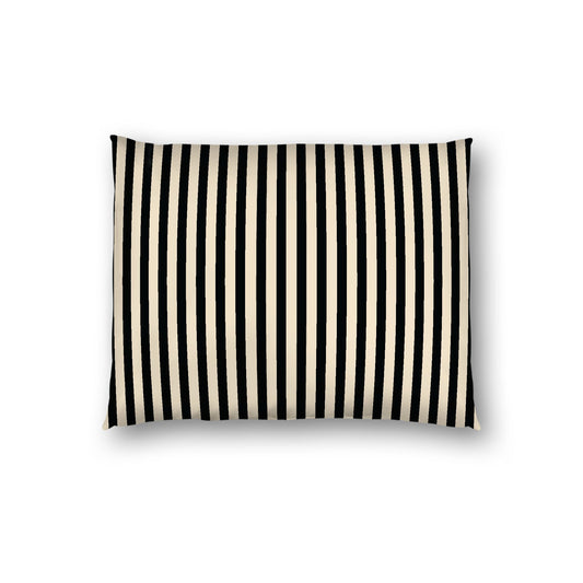 Beige Cotton Sateen Sham, Thin Black Bars on Front, White Reverse Side, Standard - 20 x 26 inches