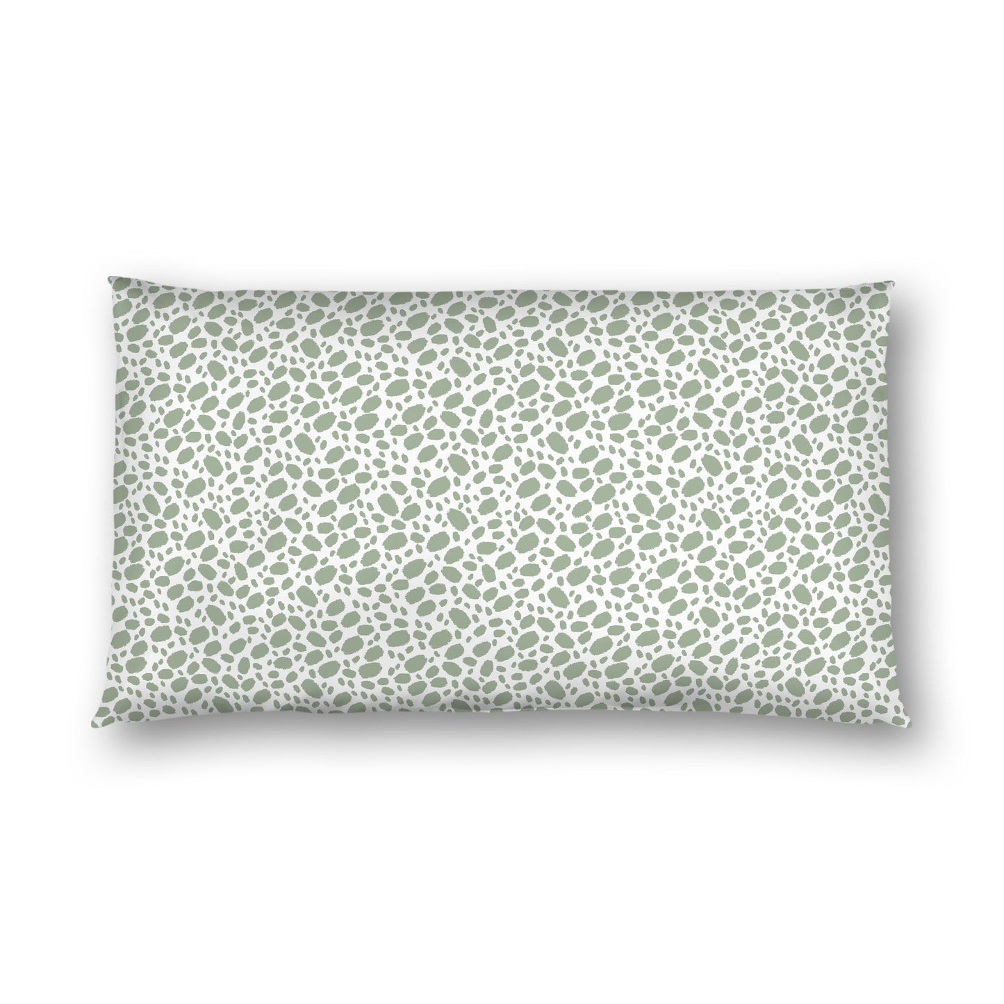 Off-white Cotton Sateen Pillow Sham, Green Hand-painted Dab Motif Print, Off-white Revese Side, King - 20 x 36 inches