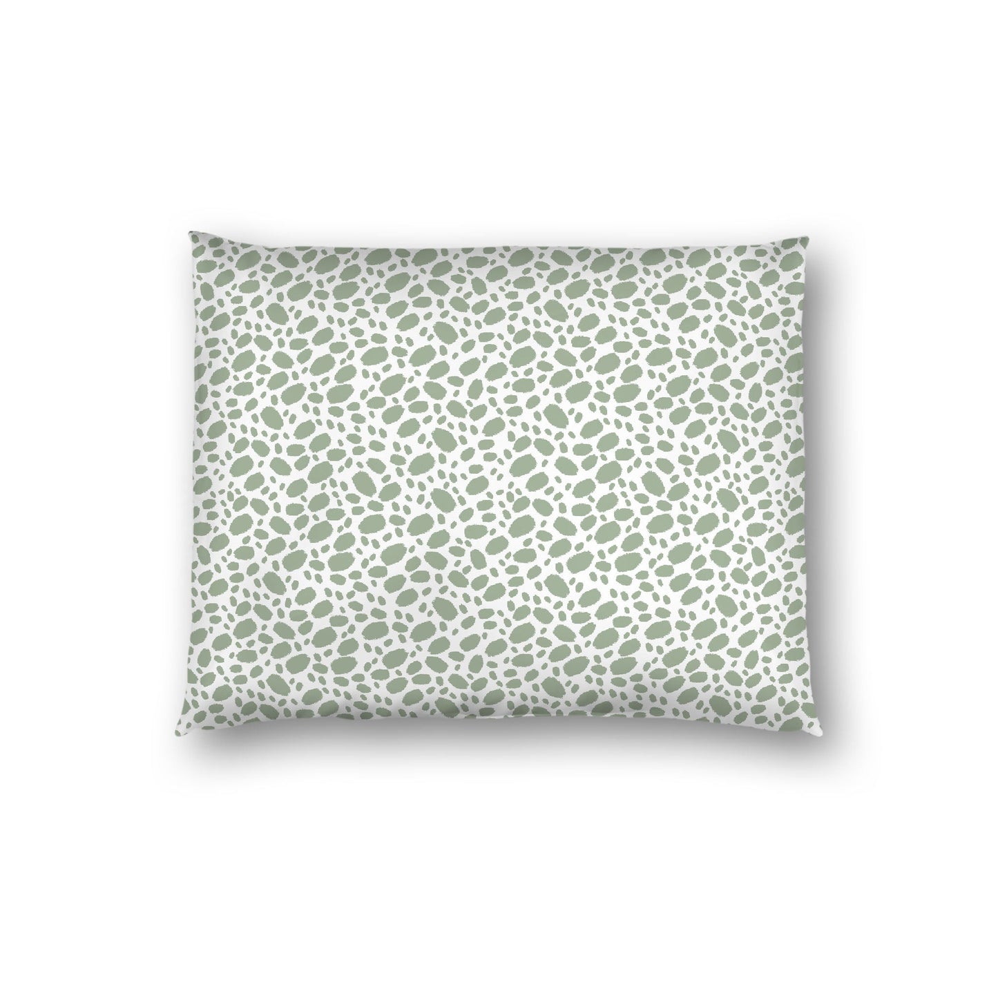 Off-white Cotton Sateen Pillow Sham, Green Hand-painted Dab Motif Print, Off-white Revese Side, Standard - 20 x 26 inches