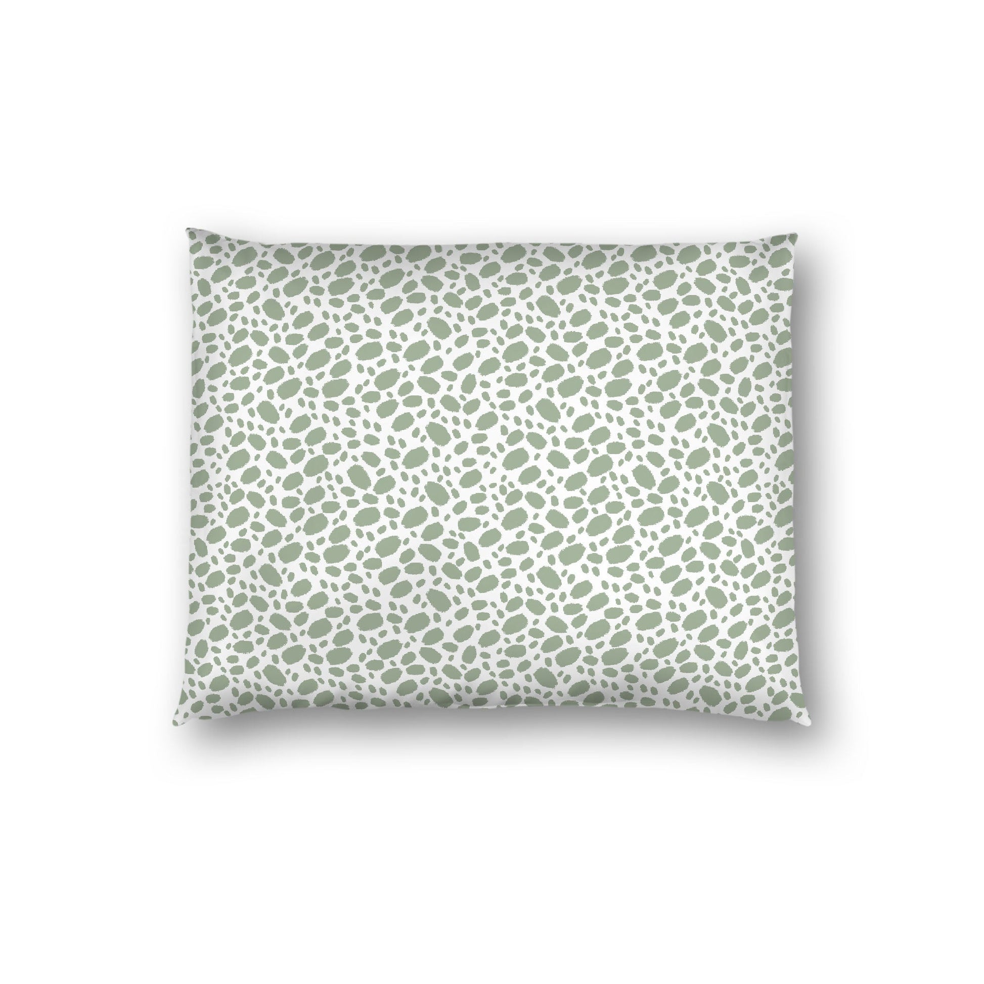 Off-white Cotton Sateen Pillow Sham, Green Hand-painted Dab Motif Print, Off-white Revese Side, Standard - 20 x 26 inches