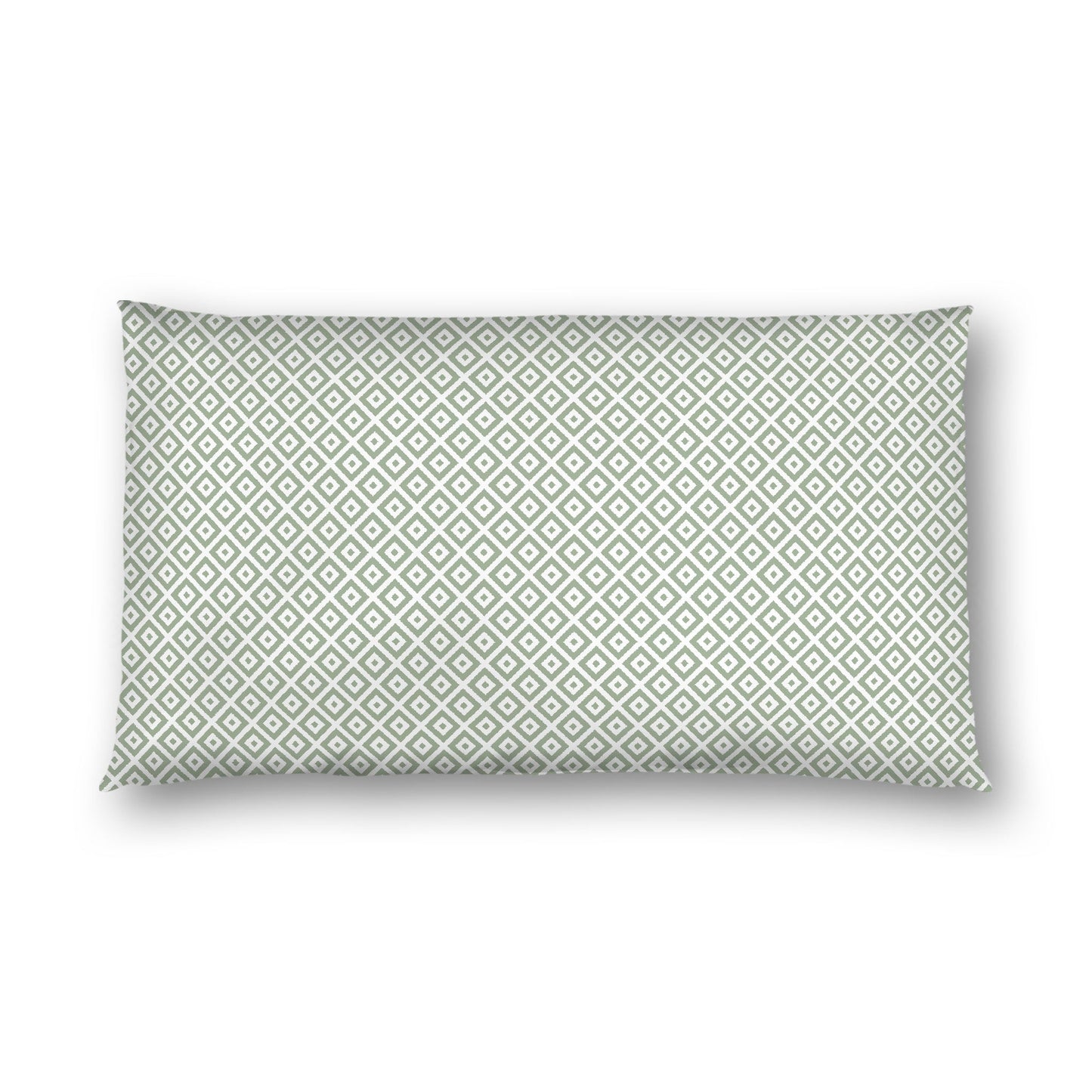 Off-white Cotton Sateen Pillow Sham, Green Repeating Square Motif Print, Off-white Revese Side, King - 20 x 36 inches