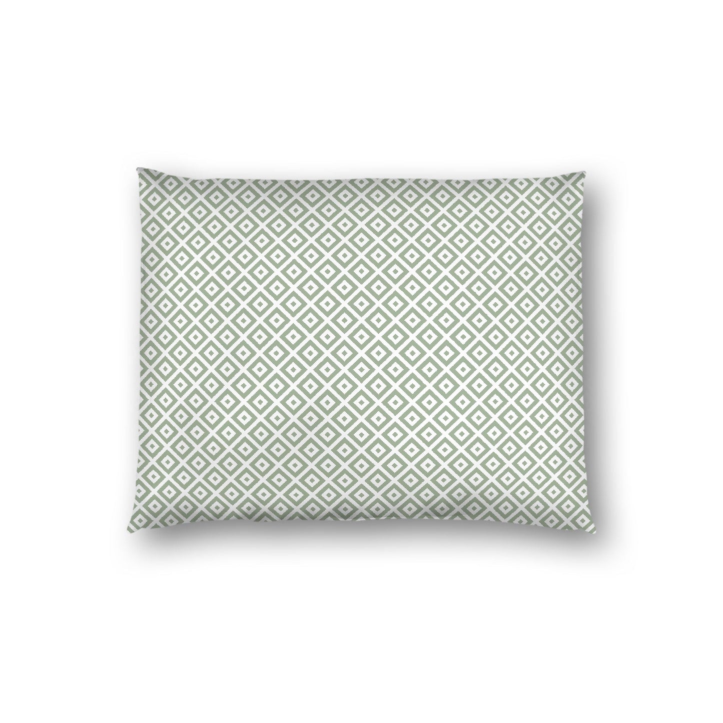 Off-white Cotton Sateen Pillow Sham, Green Repeating Square Motif Print, Off-white Revese Side, Standard - 20 x 26 inches
