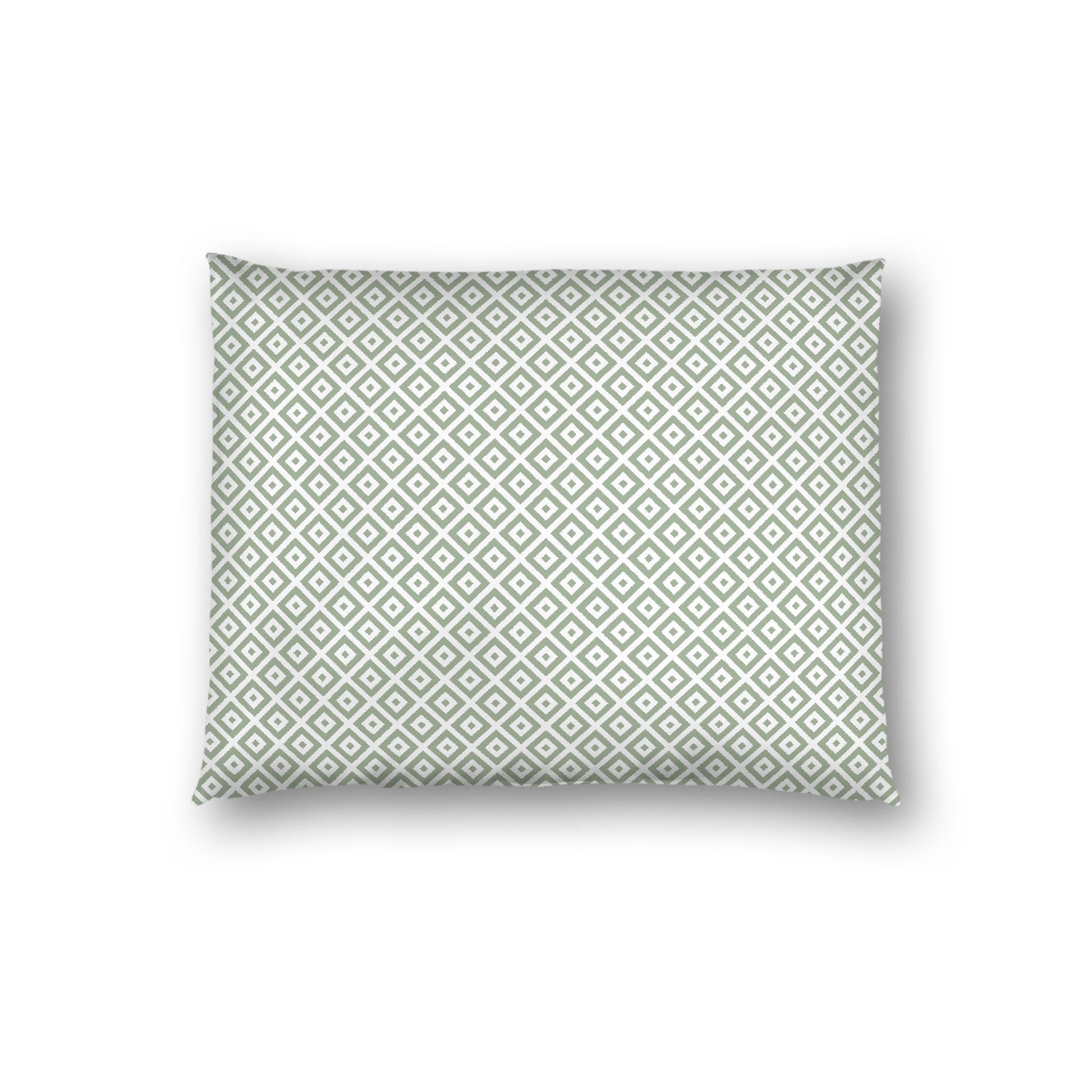 Off-white Cotton Sateen Pillow Sham, Green Repeating Square Motif Print, Off-white Revese Side, Standard - 20 x 26 inches
