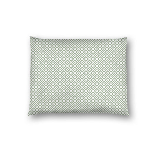 Off-white Cotton Sateen Pillow Sham, Green Repeating Square Motif Print, Off-white Revese Side, Standard - 20 x 26 inches