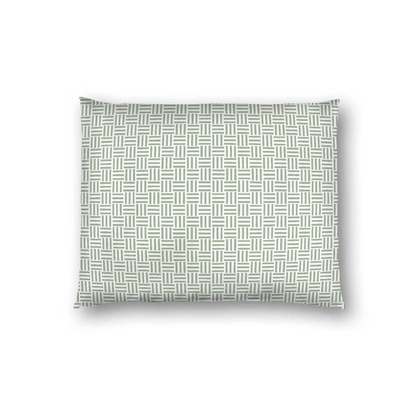 Off-white Cotton Sateen Pillow Sham, Green Single Weave Motif Print, White Reverse Side, Standard - 20 x 26 inches
