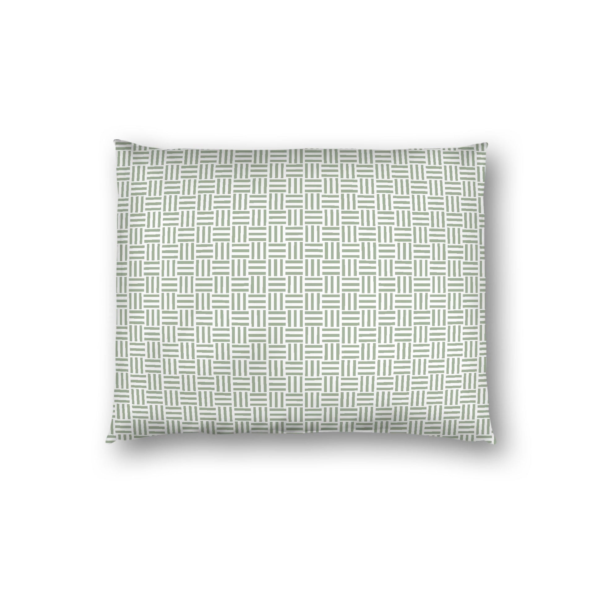 Off-white Cotton Sateen Pillow Sham, Green Single Weave Motif Print, White Reverse Side, Standard - 20 x 26 inches