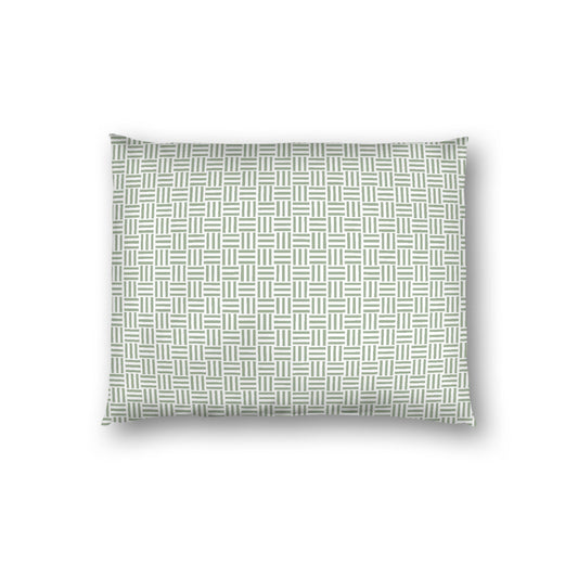 Off-white Cotton Sateen Pillow Sham, Green Single Weave Motif Print, White Reverse Side, Standard - 20 x 26 inches