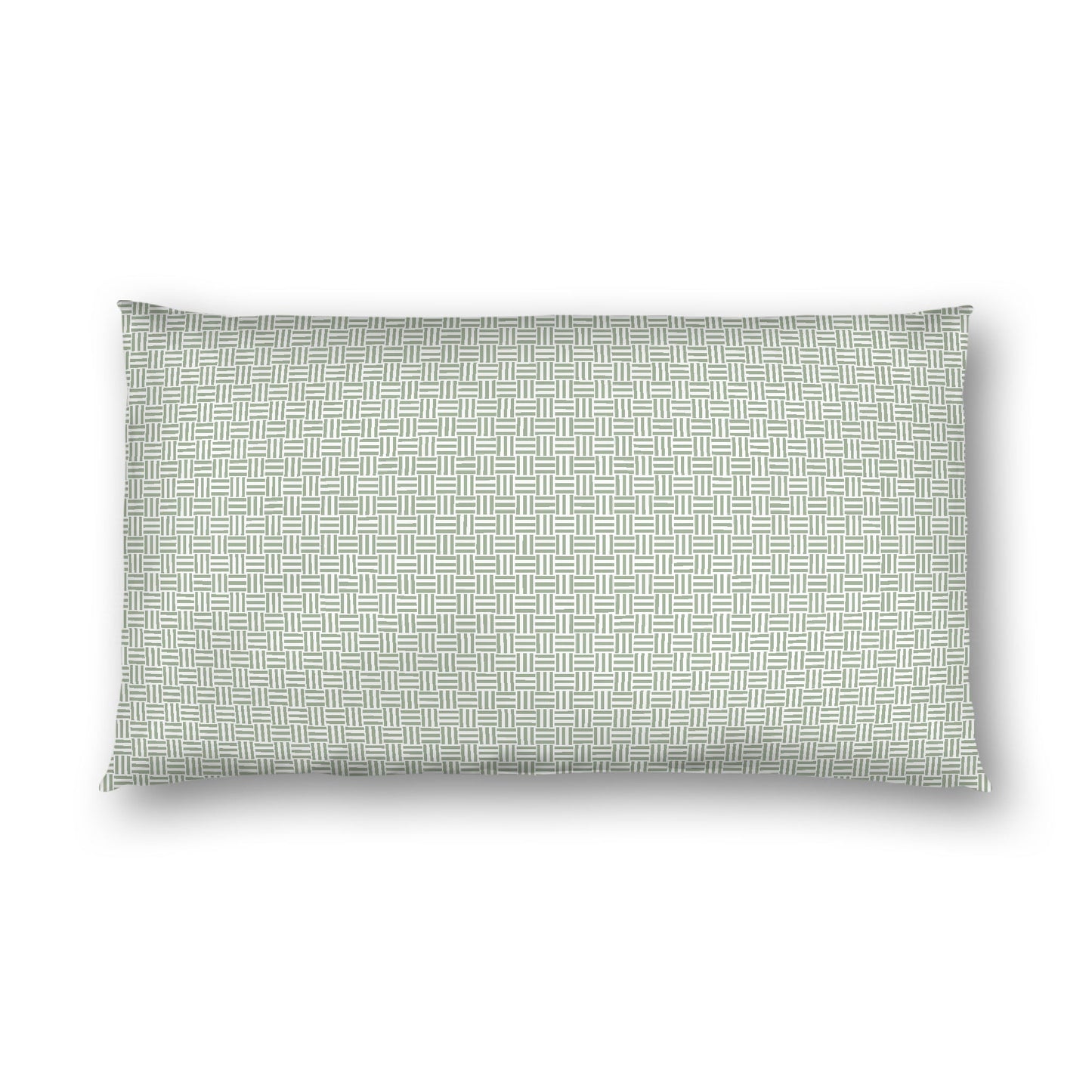 Off-white Cotton Sateen Pillow Sham, Green Double Weave Motif Print, White Reverse Side, King - 20 x 36 inches