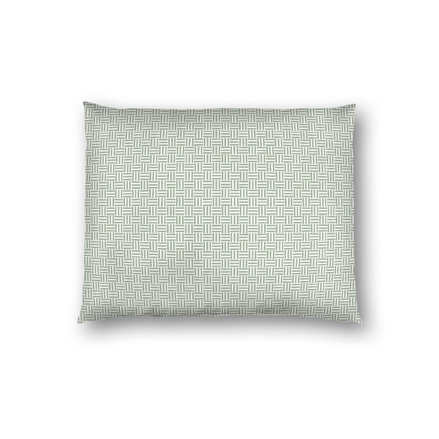 Off-white Cotton Sateen Pillow Sham, Green Double Weave Motif Print, White Reverse Side, Standard - 20 x 26 inches