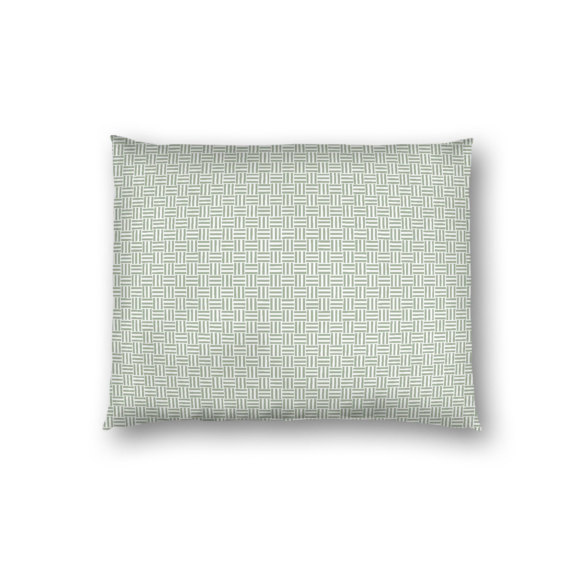Off-white Cotton Sateen Pillow Sham, Green Double Weave Motif Print, White Reverse Side, Standard - 20 x 26 inches