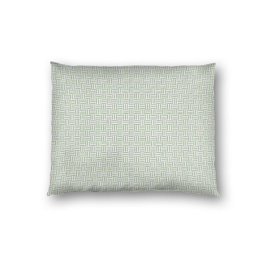 Off-white Cotton Sateen Pillow Sham, Green Double Weave Motif Print, White Reverse Side, Standard - 20 x 26 inches