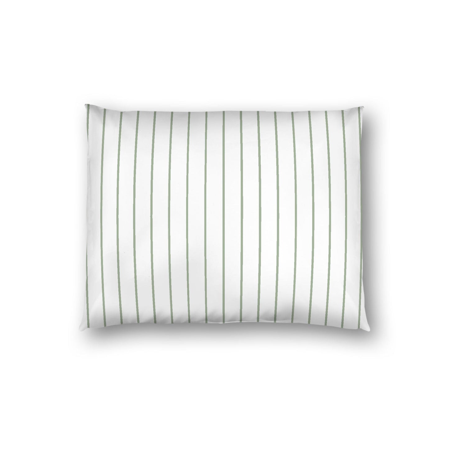 Off-white Cotton Sateen Sham, Green Stripes on Front, White Reverse Side, Standard - 20 x 26 inches