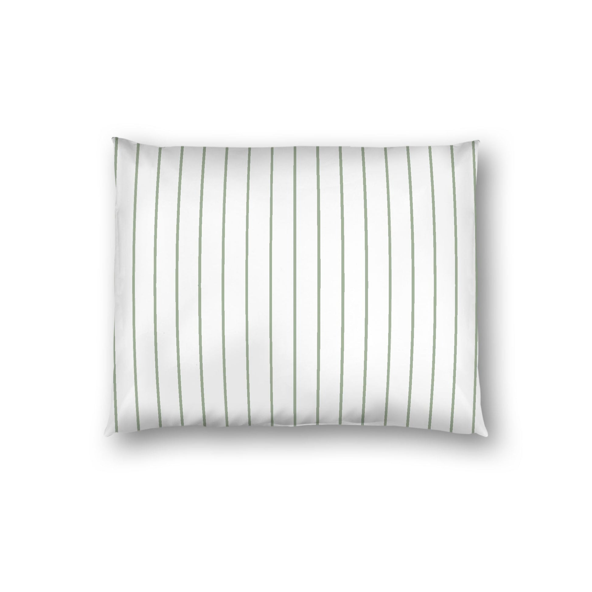 Off-white Cotton Sateen Sham, Green Stripes on Front, White Reverse Side, Standard - 20 x 26 inches