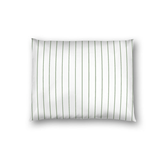 Off-white Cotton Sateen Sham, Green Stripes on Front, White Reverse Side, Standard - 20 x 26 inches
