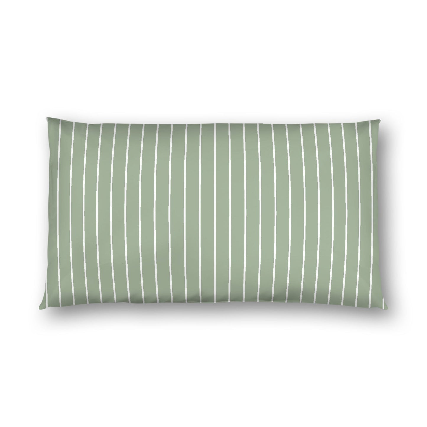 Green Cotton Sateen Sham, Off-white Stripes on Front, White Reverse Side, King - 20 x 36 inches