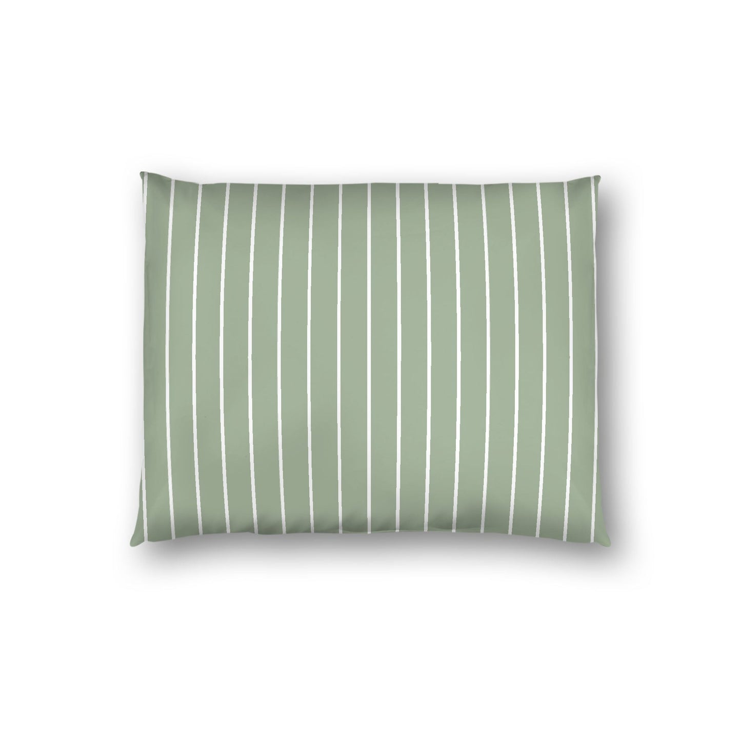 Green Cotton Sateen Sham, Off-white Stripes on Front, White Reverse Side, Standard - 20 x 26 inches