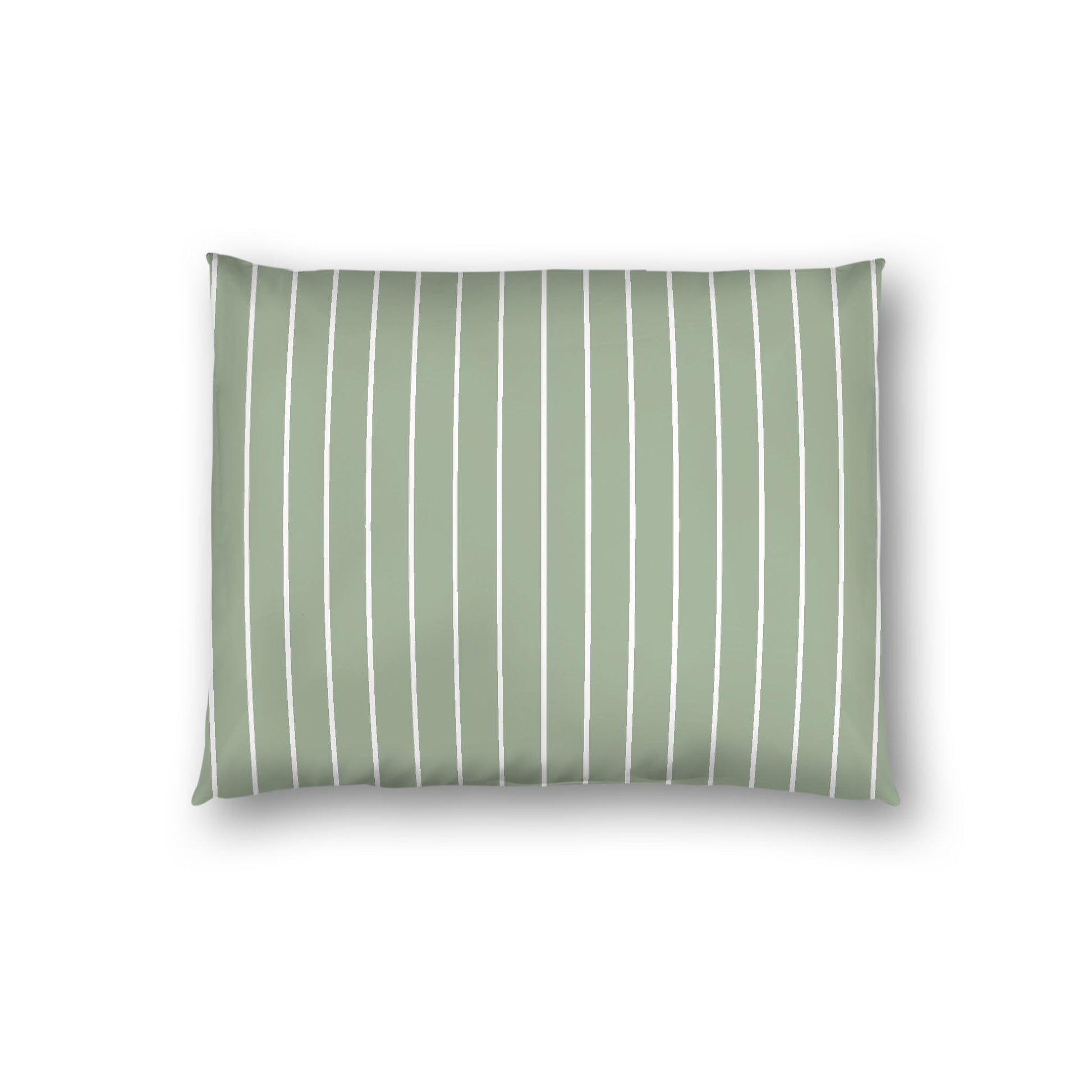 Green Cotton Sateen Sham, Off-white Stripes on Front, White Reverse Side, Standard - 20 x 26 inches