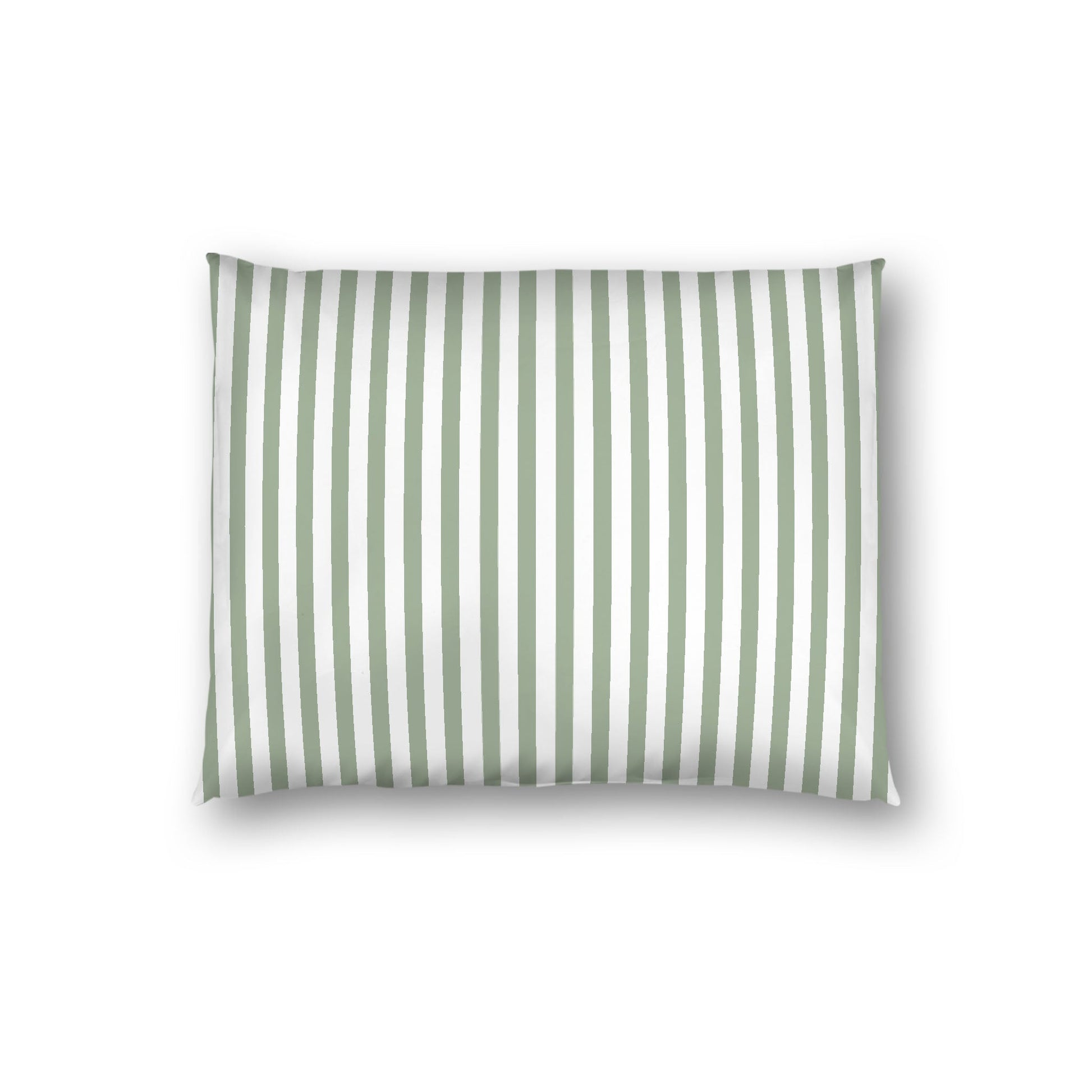 Off-white Cotton Sateen Sham, Thin Green Bars on Front, White Reverse Side, Standard - 20 x 26 inches