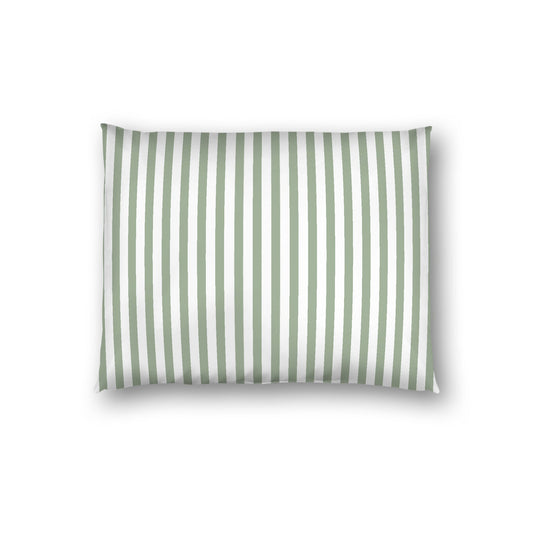 Off-white Cotton Sateen Sham, Thin Green Bars on Front, White Reverse Side, Standard - 20 x 26 inches
