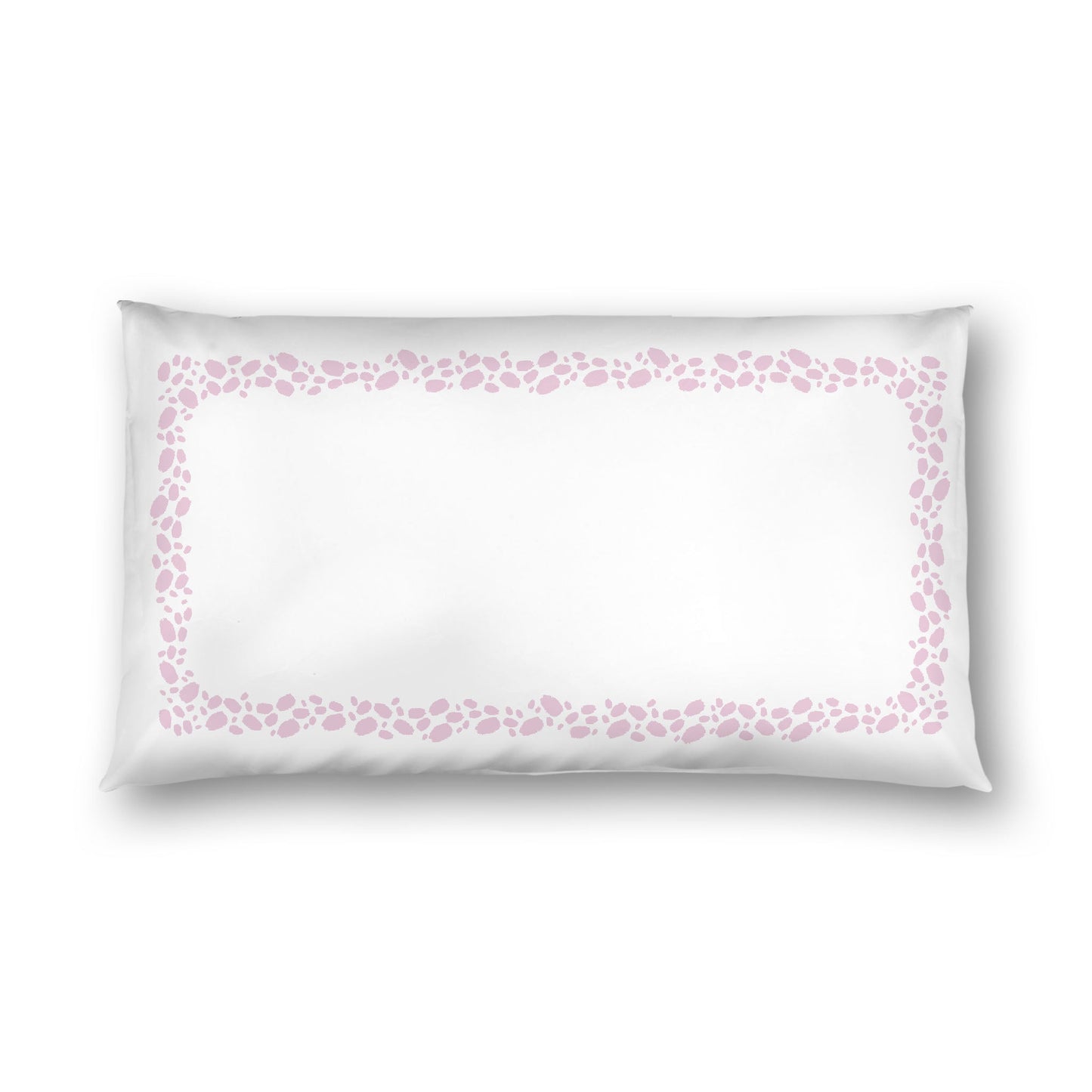 Off-white Cotton Sateen Pillow Sham, Pink Hand-painted Dab Motif Print, Classic Border, White Reverse Side, King - 20 x 36 inches